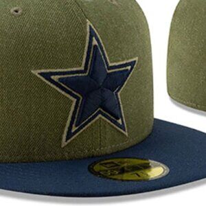 DALLAS COWBOYS Hat 7 3/8  2018 SALUTE-TO-SERVICE Olive-Navy Fitted Hat E9